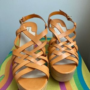 Max Studio Orange Strappy Wood Platform Sandals, Size 9